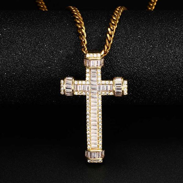 

new fashion cross pendant necklace women crystalÂ baguette iced out bling men"s hip hop jewelry rock party christmas gift, Silver