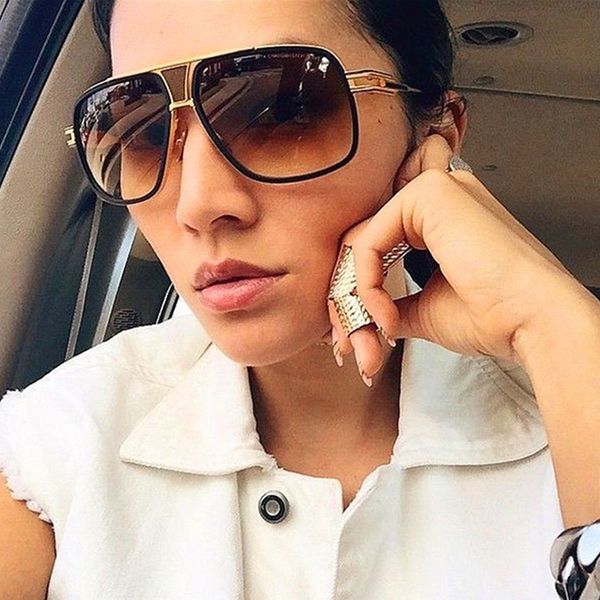 

18k gold plated square men sunglasses women couple flat driving sunglasses shades brad pisun glasses, White;black