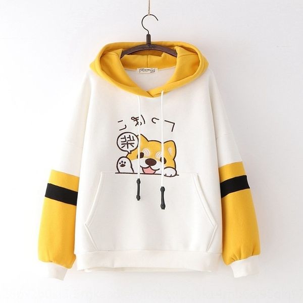 

women's autumn clothing cute color matching puppy printed hooded long sleeve hoodie student girl hipster hoodie aduma, Black