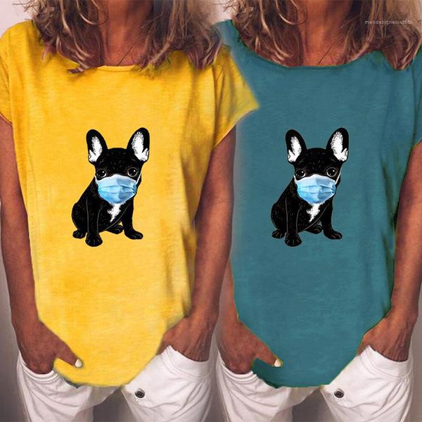 

dog print short sleeve tees pullover crew neck female clothing loose womens designer t shirt, White