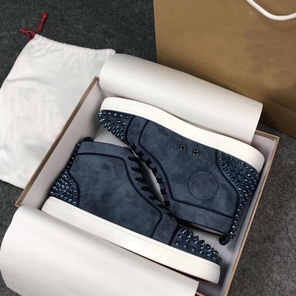 

perfect quality spikes high sneaker men's red bottom casual shoes rivets red sole trainers dress,party,wedding eu35-47,with box, Black