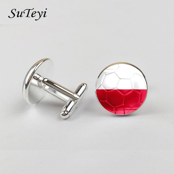 

black suit handmade round jewlery 3 links cuff cabochon football cufflink cufflinks glass colors flag fashion men poland dgyxm whole2019, Gray