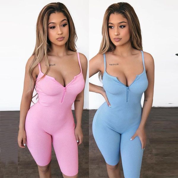 

camisole low-cut zipper v neck sport rompers slim ladies clothing 2020 summer womens designer jumpsuits sexy, Black;white