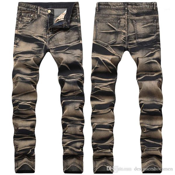 

skinny jeans casual painted mid waist pants designer mens pencil trousers fashion male apparel luxury washed mens, Blue
