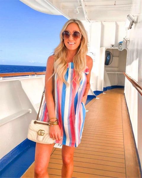 

summer women striped printed dresses ladies spaghetti strap bohemian apparel casual loose and comfortable holidays sleeveless dress, Black;gray