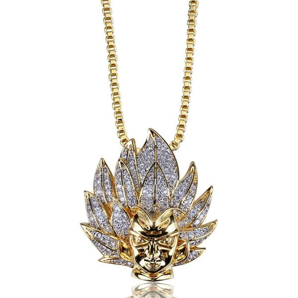 

goku pendant & necklace gold color iced out zircon chain bling fashion hip hop jewelry gift necklace for kids men women, Silver