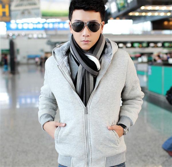 

solid color hooded long sleeve mens coats casual thick male outerwear winter mens fleece jacket plus size, Black;brown