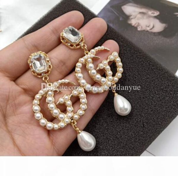 

brand fashion earrings rhinestone pendant pearl personality letter earrings female long earrings, Gray