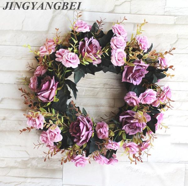 

artificial flower round wreath rattan silk flower simulation rose plant wedding home wall door decoration party