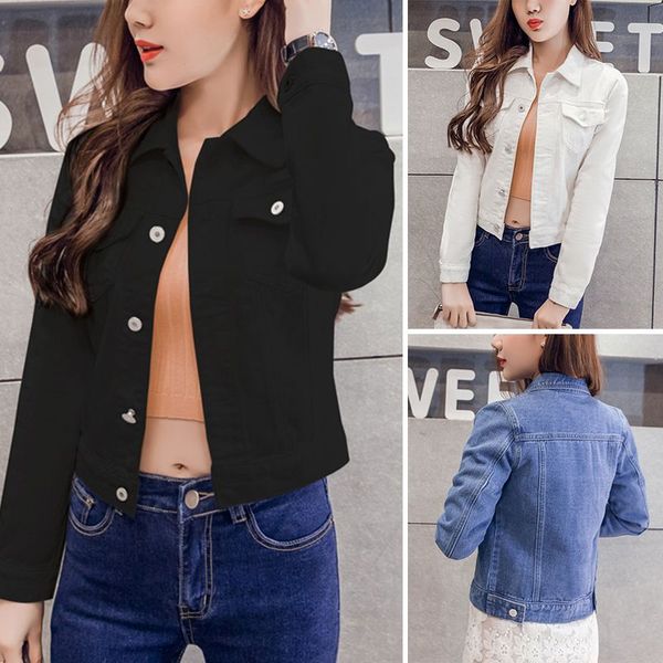 

boyfriend jean jacket women denim jackets vintage long sleeve jacket casual slim coat candy color bomber, Black;brown