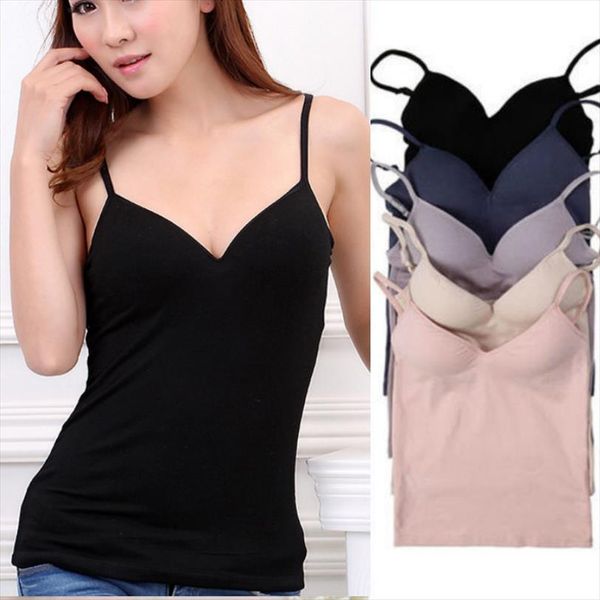 

2020 spaghetti strap padded vest women casual camisole push up bra vest tanks cami women summer black white