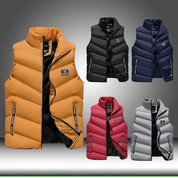 

men packable vest thicken waistcoat stand-up collar padded lightweight down vest for gilet veste hommes zip-up winter clothes, Black