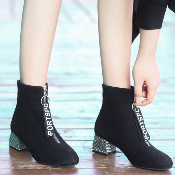 

womens boots autumn winter fashion flat boots ladies shoes woman leather ankle for women zipper botas mujer#g4, Black