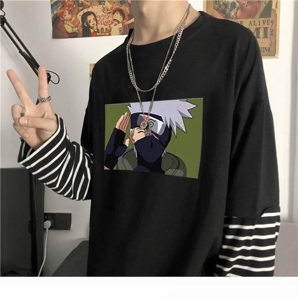 

cool spring naruto print men's tshirt long sleeve harajuku t shirt japanese anime streetwear 2020 hip hop t-shirt males, White;black