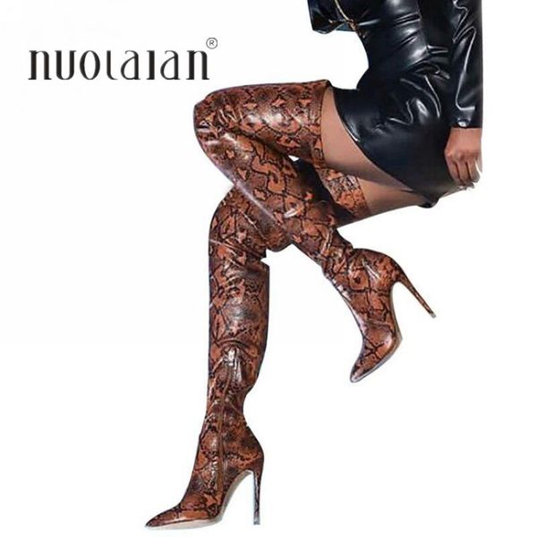 

women's leopard leather over the knee boots dress motorcycle boot woman thigh high boots winter shoe snow boot high heel shoes, Black