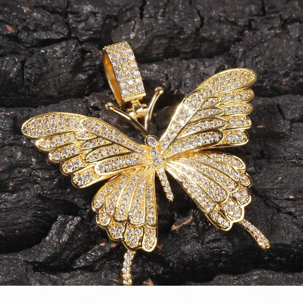 

iced out animal pink cubic zircon butterfly pendant necklace with tennis chain gold silver rosegold hiphop rock jewelry