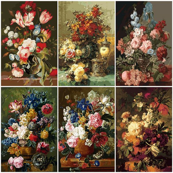 

azqsd painting by number canvas kits vase diy unframe handmade gift coloring by numbers flower acrylic paint decor for home