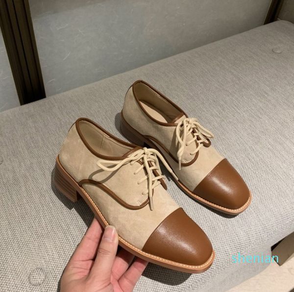 Wholesale-2020 Frauen Sommer Frühling Vintage-Stil Oxford-Schuhe niedrige Absätze Flock geschnürt plus Größe weich preppy Pendler Büro Faulenzer