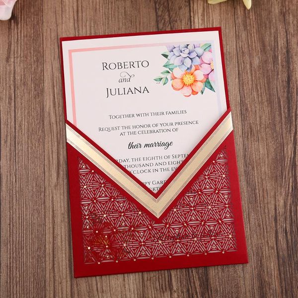 

greeting cards 50pcs red gold burgundy navy blue vertical laser cut quinceamera anniversary party invitation cw0009