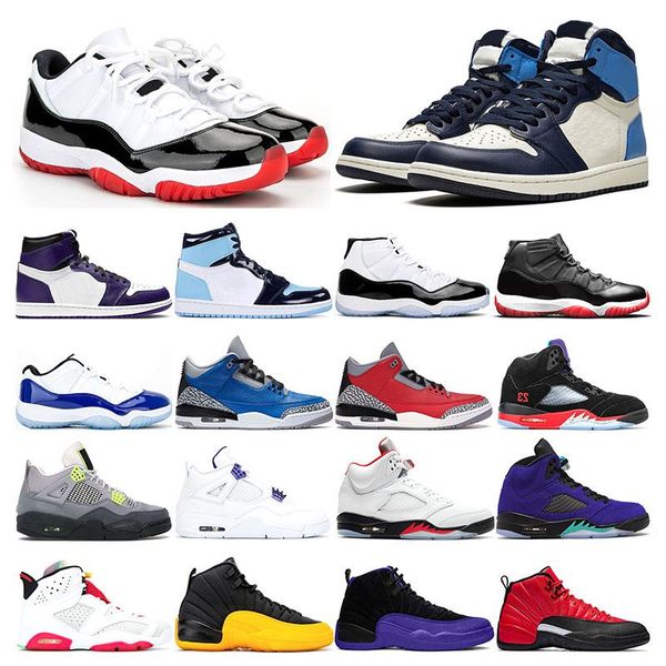 

mens basketball shoes 1s unc obsidian varsity royal 4s court purple 5s alternate grape 11s white bred concord sports sneaker trainer fashion