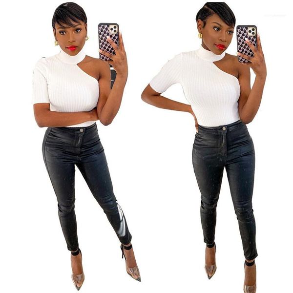 

20ss new women clothing casual off shoulder women white stand collar slim one shoulder tess
