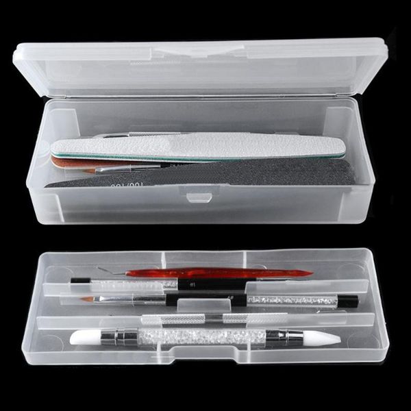 

double-layer rectangle translucent plastic storage box nail dotting drawing brush pen polishing sponge buffer container case