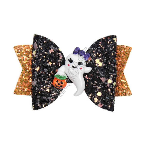 

2020 3inch halloween kids hairpin funny props bows barrettes cartoon pumpkin glitter powder children hairpin hair accessories 4 color d82002, Black;white