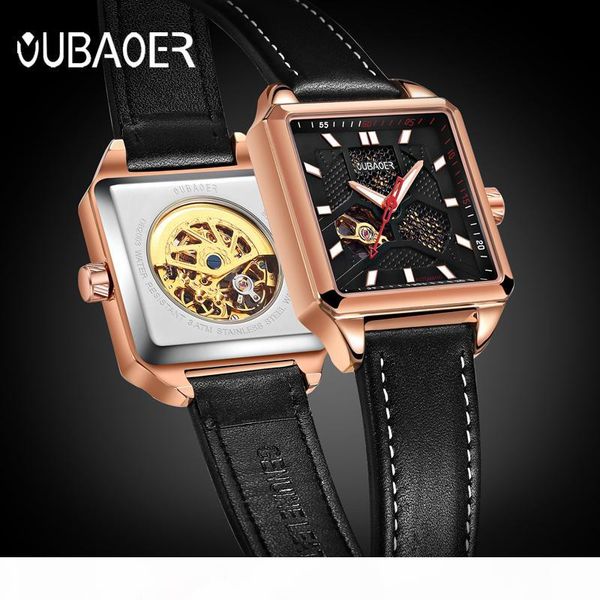 

oubaoer luxury brand men's sports automatic watch men unique luminous designer leather mechanical watch man gold clock male, Slivery;brown