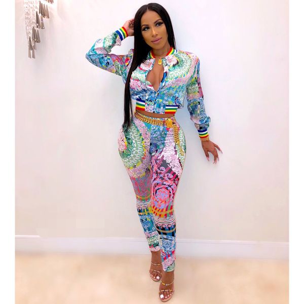 

Womens Sweat Suits Sexy Two Piece Sets Tracksuit Women Fashion Long Sleeve Print T-shirt Tops and Full Length Pants 2 Pcs Sets Plus Size XXL