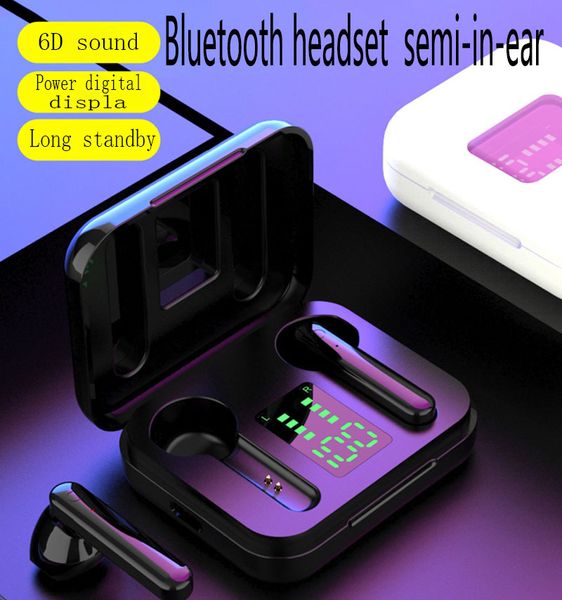 

Bluetooth headset Binaural stereo heavy bass HIFI with power display Semi-in-ear wireless mini 5.0 digital movement Bluetooth headset