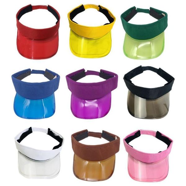 

summer plastic visor cap boys sport transparent sun hat neon women colors beach adjustable visor caps e4x9, Blue;gray