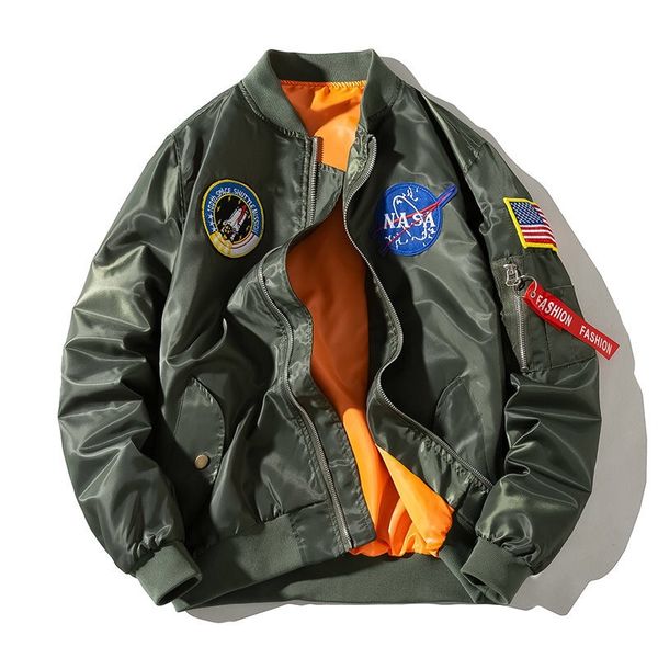 

new nasa pilot men's jacket 19ss ma1 men's bomber jacket embroidery baseball uniform men's jacket thin hooded and cotton thic, Black;brown