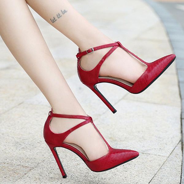 

sarairis 2020 большой размер 46 заостренным носком т ремешок сексуальная сторона тонкие высокие каблуки летом весной сандалии обувь женщин, Black