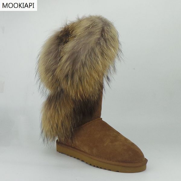 

fashion natural real fur women's winter snow boots warm long boots genuine cow leather high winter women shoes 2020, Black