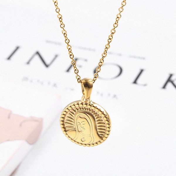 

pendant necklaces hiphop round little madonna necklace for women men fashion titanium steel punk party jewelry wholeslae lp1695, Silver