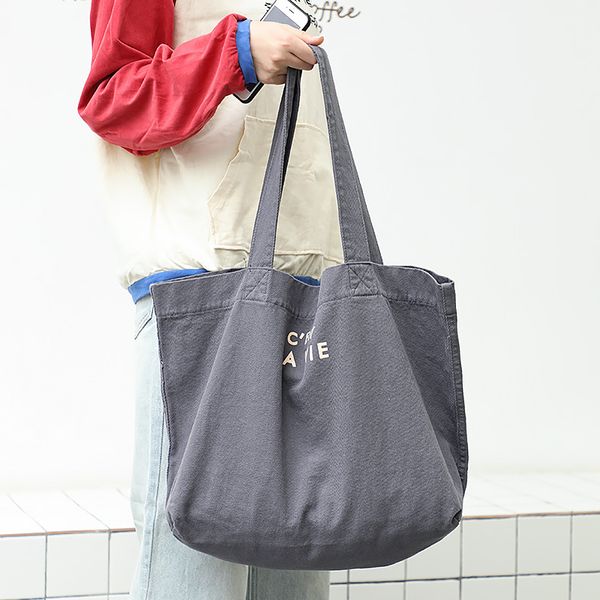 

japan and south korea lazy canvas bag simple large capacity letter shoulder bag casual artistic printing student women's