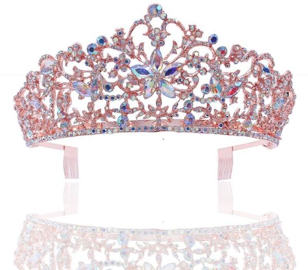 

kmvexo 2020 new fashion luxury crystal ab bridal crowns tiara rose gold diadem tiaras for women bride wedding hair00, Golden;silver