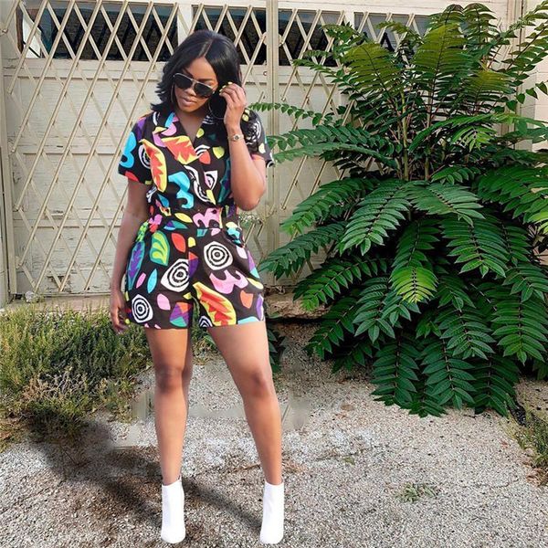 

loose short sleeve rompers fashion female streetwear casual v neck clothing womens summer print designer jumpsuits sexy, Black;white