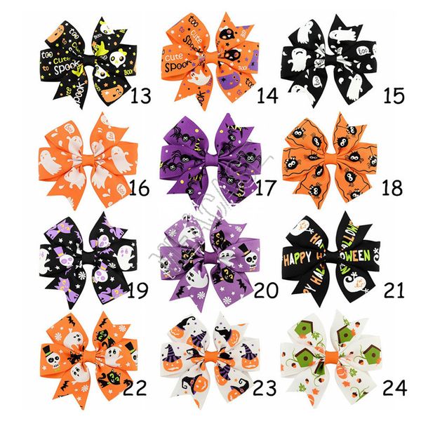 

halloween girls kids hairpin grosgrain ribbon bows barrettes cartoon kids pumpkin hairpin hair accessories halloween gift 24 colors d82001, Black;white