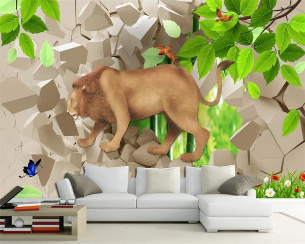 3D-Tapete für Kinderzimmer, 3D-Cartoon-Tier-Löwe, schönes Kinderzimmer-Wandbild, individuelle 3D-Tier-Tapete