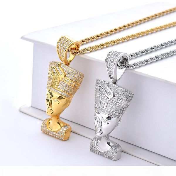

european and american hip hop personality pendant necklace egyptian pharaoh pendant necklace copper zircon pendant necklace, Silver