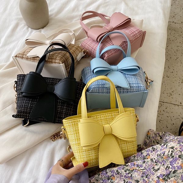 

fashion bow plaid handbag women's shoulder bag wild woven chain shoulder messenger bag