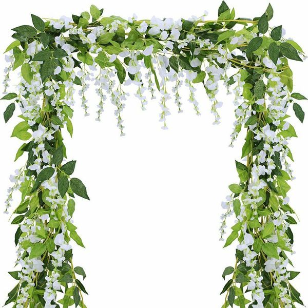 Fiori artificiali Vite Ghirlanda Glicine Seta Rattan finto Fiore da appendere Matrimonio romantico Arco Decorazione Piante di edera