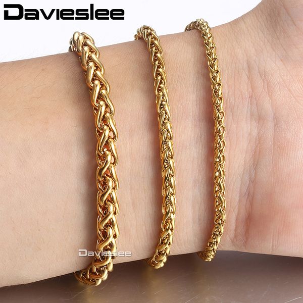 

davieslee bracelets for women men gold braided wheat chain stainless steel bracelet 2020 fashion woman jewelry wholesale lkbm138, Black