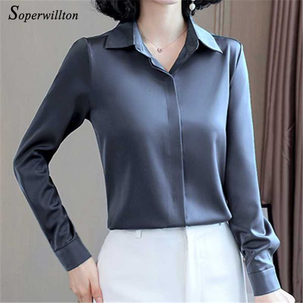 

satin elegant women's blouses 2020 autumn long sleeve vintage shirts silk ladies office wear fashion blusas button shirts, White