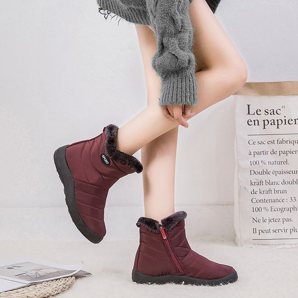 

women plus size snow sneakers boots shoes outdoor anti-slip waterproof booties winter warming ty66, Black