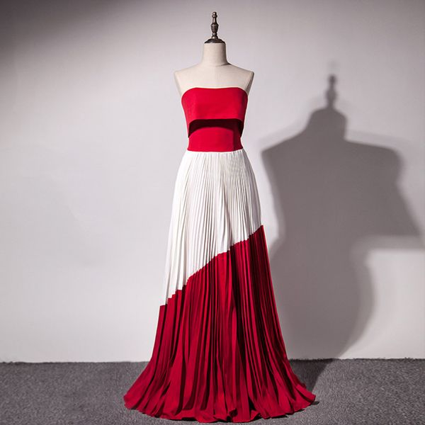 

new fashion long prom dresses 2020 strapless knitting red and white formal evening gowns, White;black
