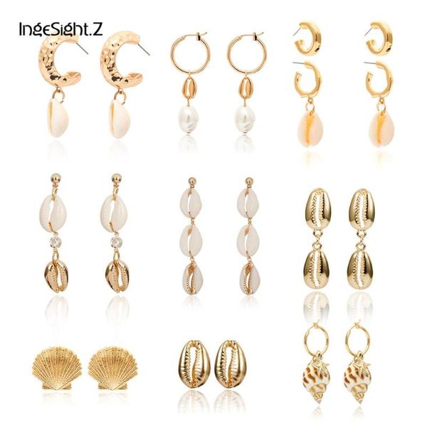 

dangle & chandelier ingesight.z bohemian natural cowrie shell conch hanging drop earrings statement scallop pearl for women jewelry, Silver