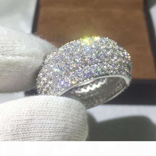 

vecalon luxury women ring pave set 320pcs diamonique cz yellow gold filled 925 silver anniversary wedding ring for women men, Slivery;golden