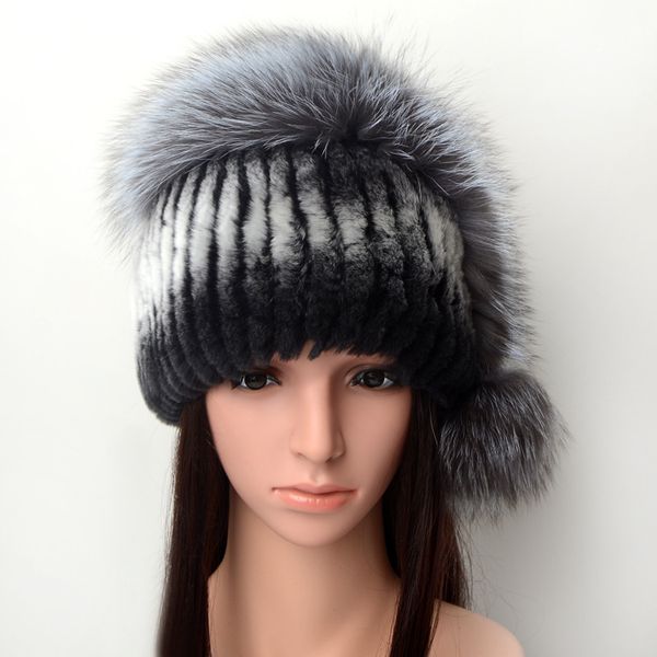 

794845 new fashion winter women's hat fur caps rex fur hats dome warm knitted hat ladies skullies & beanies, Blue;gray